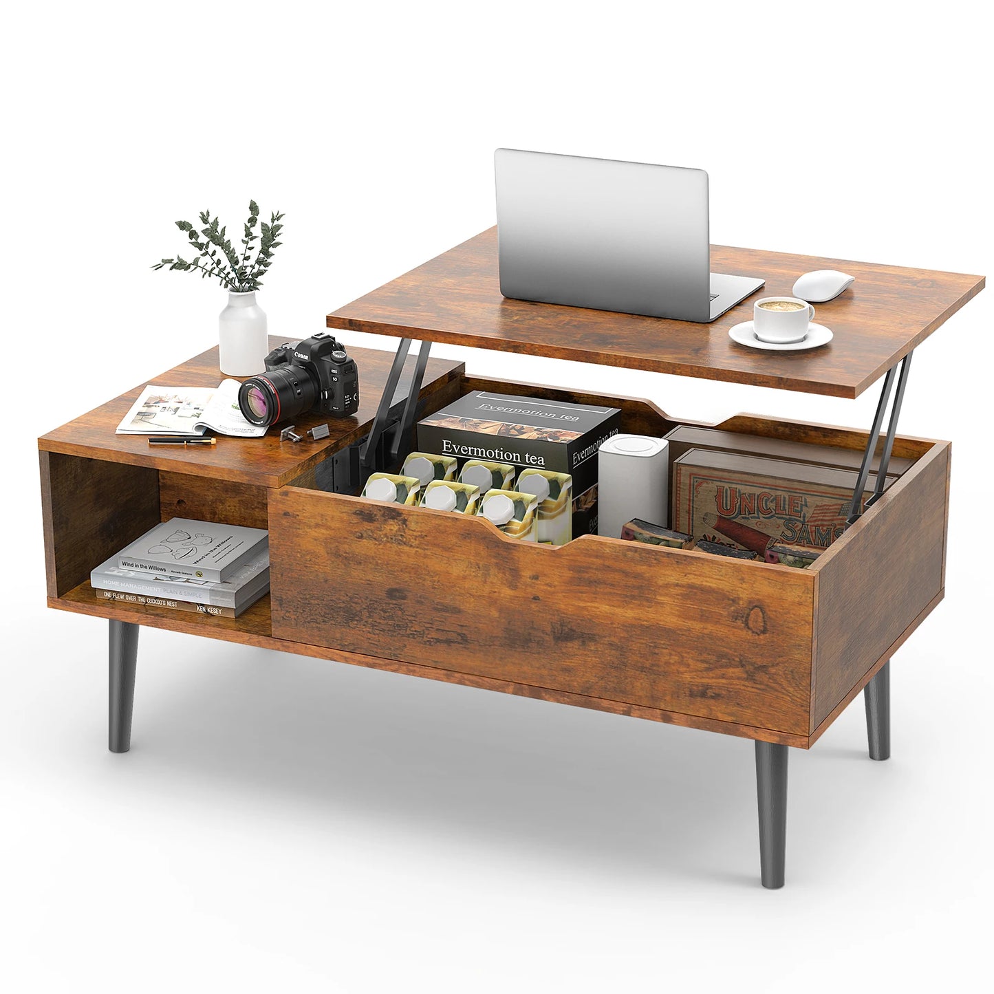 Coffee Tables Adjustable Storage Shelf Easy Lift Or Lower
