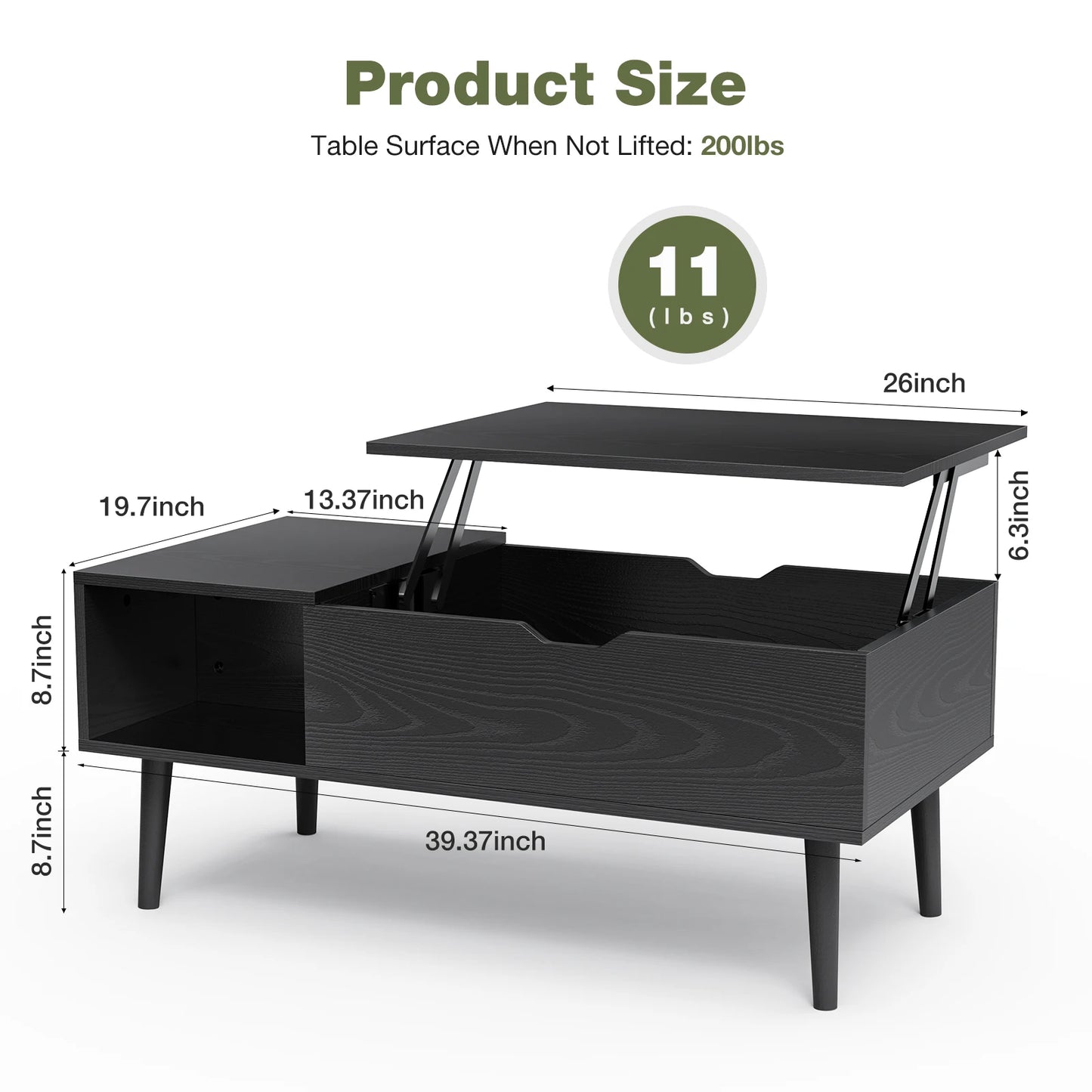 Coffee Tables Adjustable Storage Shelf Easy Lift Or Lower