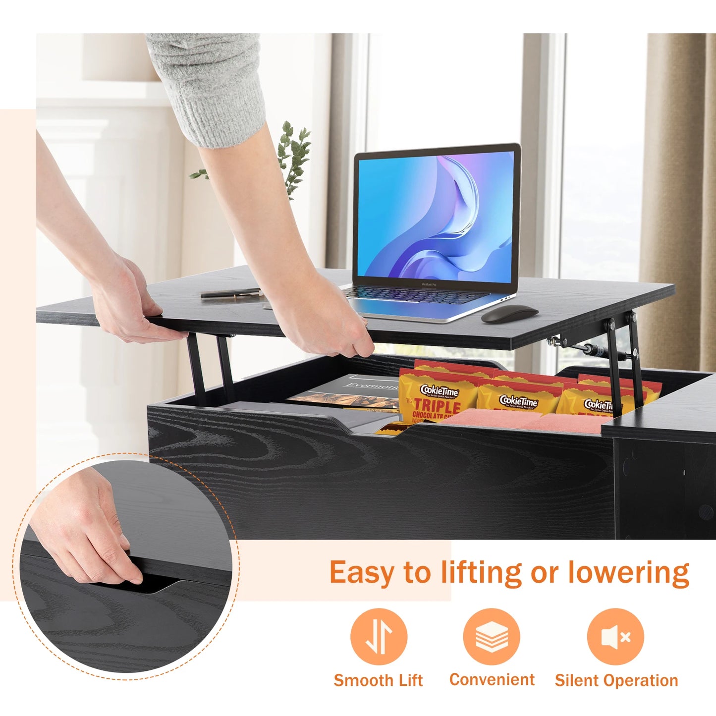 Coffee Tables Adjustable Storage Shelf Easy Lift Or Lower