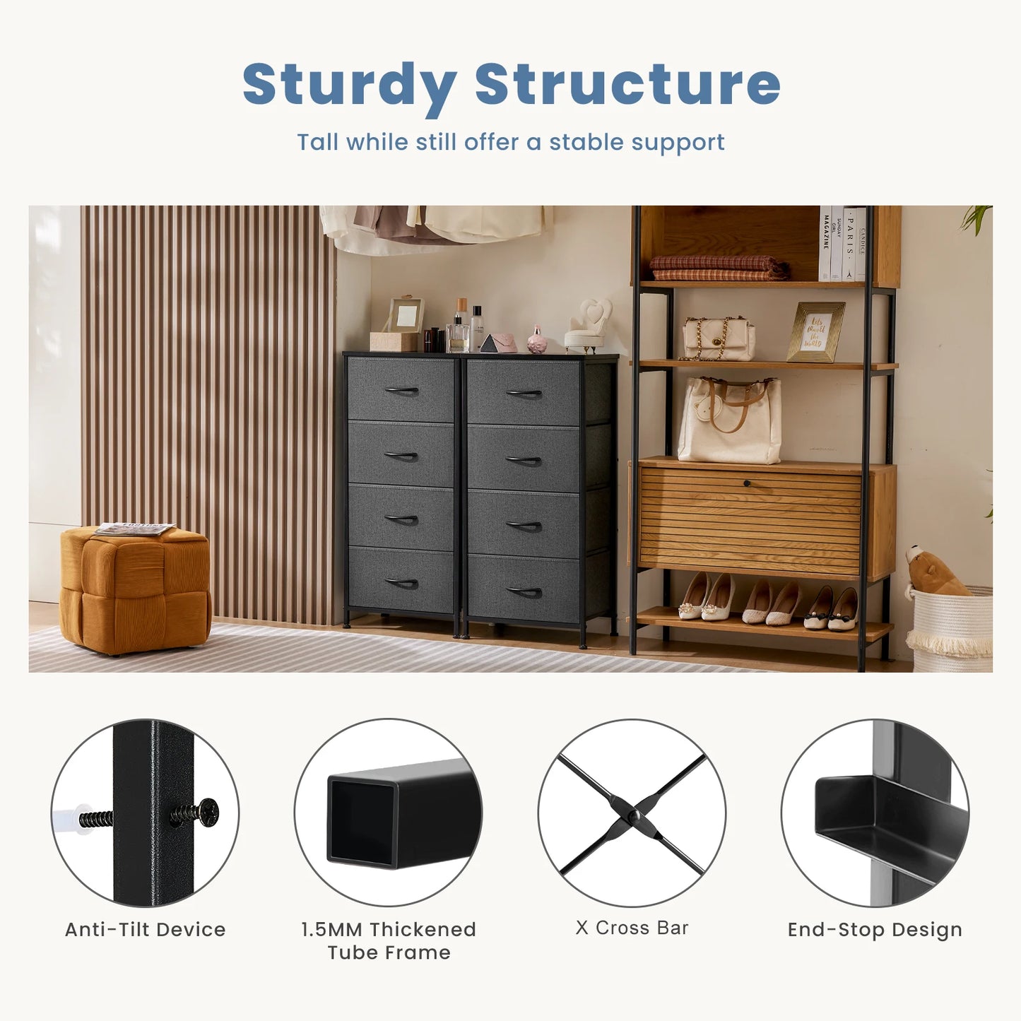 Dresser Nightstand Fabric Drawers