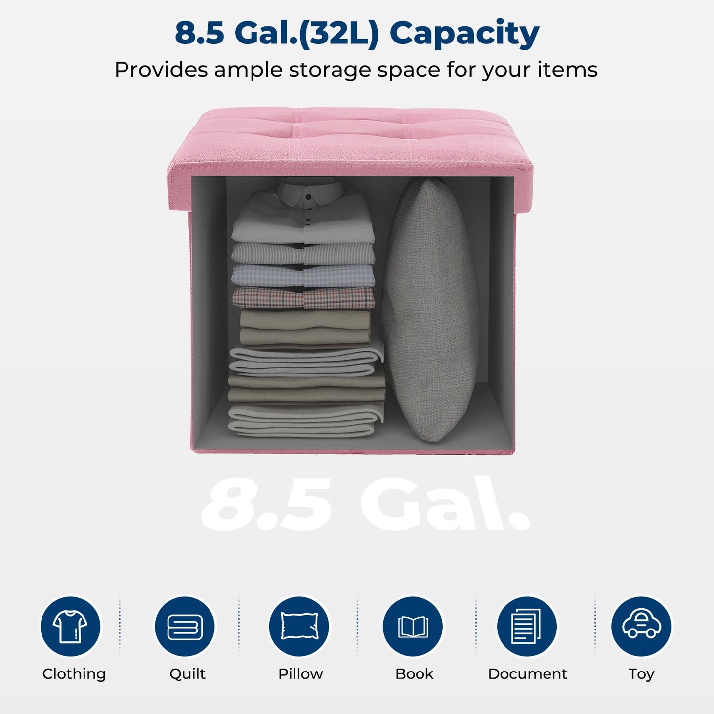 Storage Ottoman 16.1 Inches Foldable