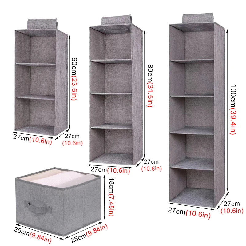 Wardrobe Hanging Storage Drawers - Collapsible Shelves - Multi Color & Size