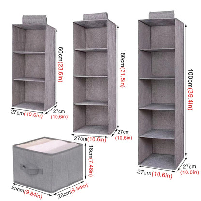 Wardrobe Hanging Storage Drawers - Collapsible Shelves - Multi Color & Size